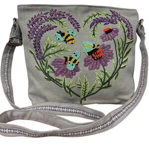 America & Beyond Beaded Embroidered Canvas Crossbody Shoulder Bag Purse Beaded